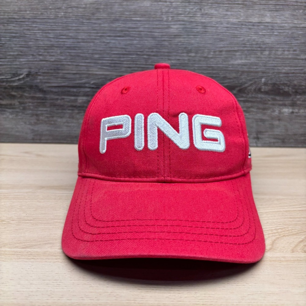 Ping Hat Cap Strap Back Red White G10 Golf Logo Mens